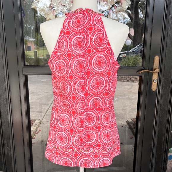 Michael Kors Pink Circle Print Gold Studded Halter Tank Top - Picture 4 of 6